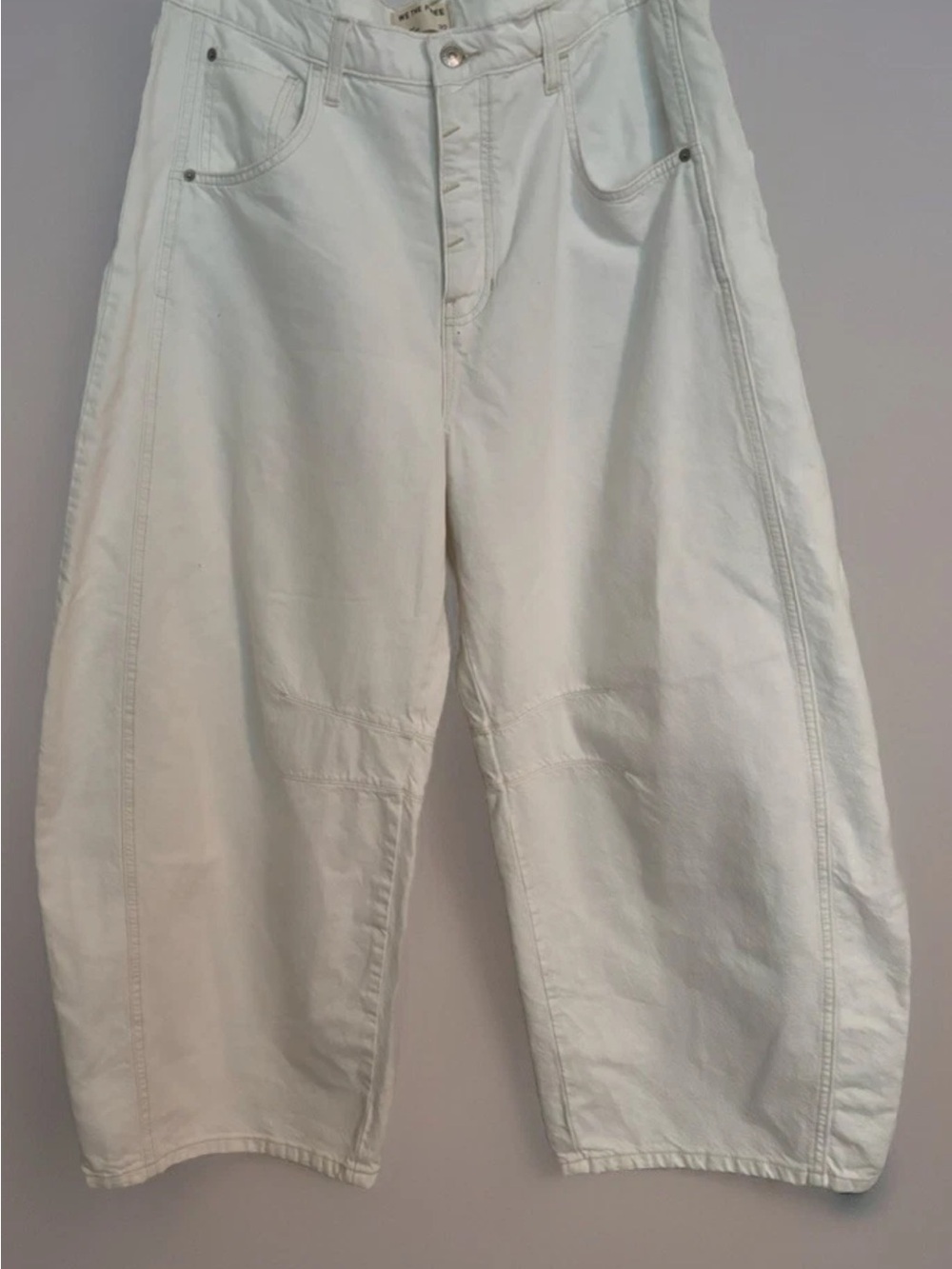 Free PeopleX We The People  Good Luck Mid Rise Barrel Jeans Milk Sz 32 NWT - Picture 2 of 12